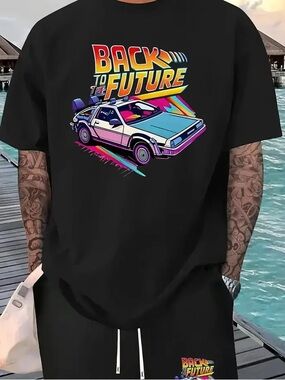 Men’s Back to the Future Graphic Tee - Black with Multicolor Print